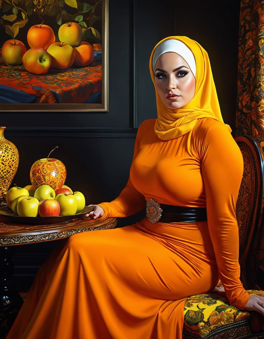 Gothic Lady in Vibrant Orange, Inspired by Pop Art