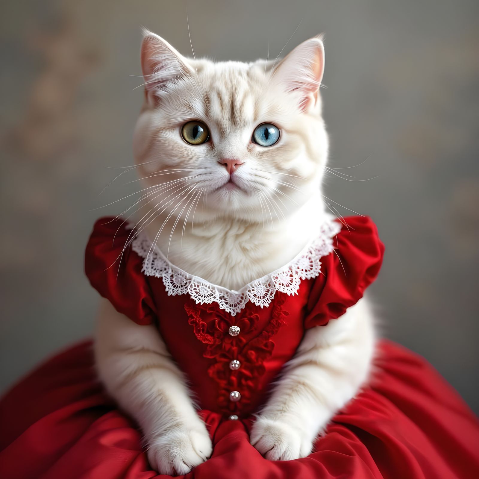 Cat in Red Dress: Mystical Realism Portrait