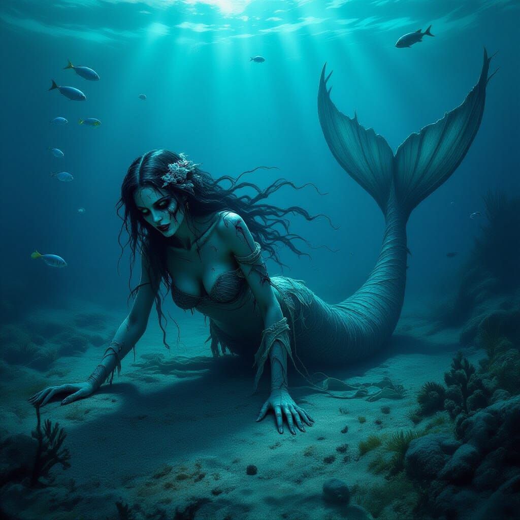 Undead Mermaid Crawling Across the Seabed