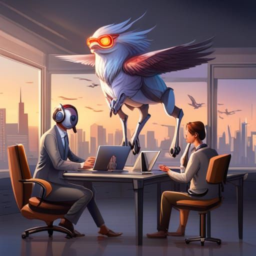 Hyperrealistic Grunt Bot in Office Setting