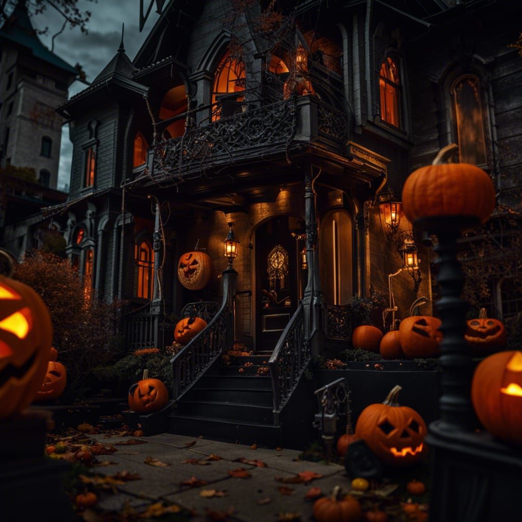 Halloween Gothic Mansion with Witches, Digital Render