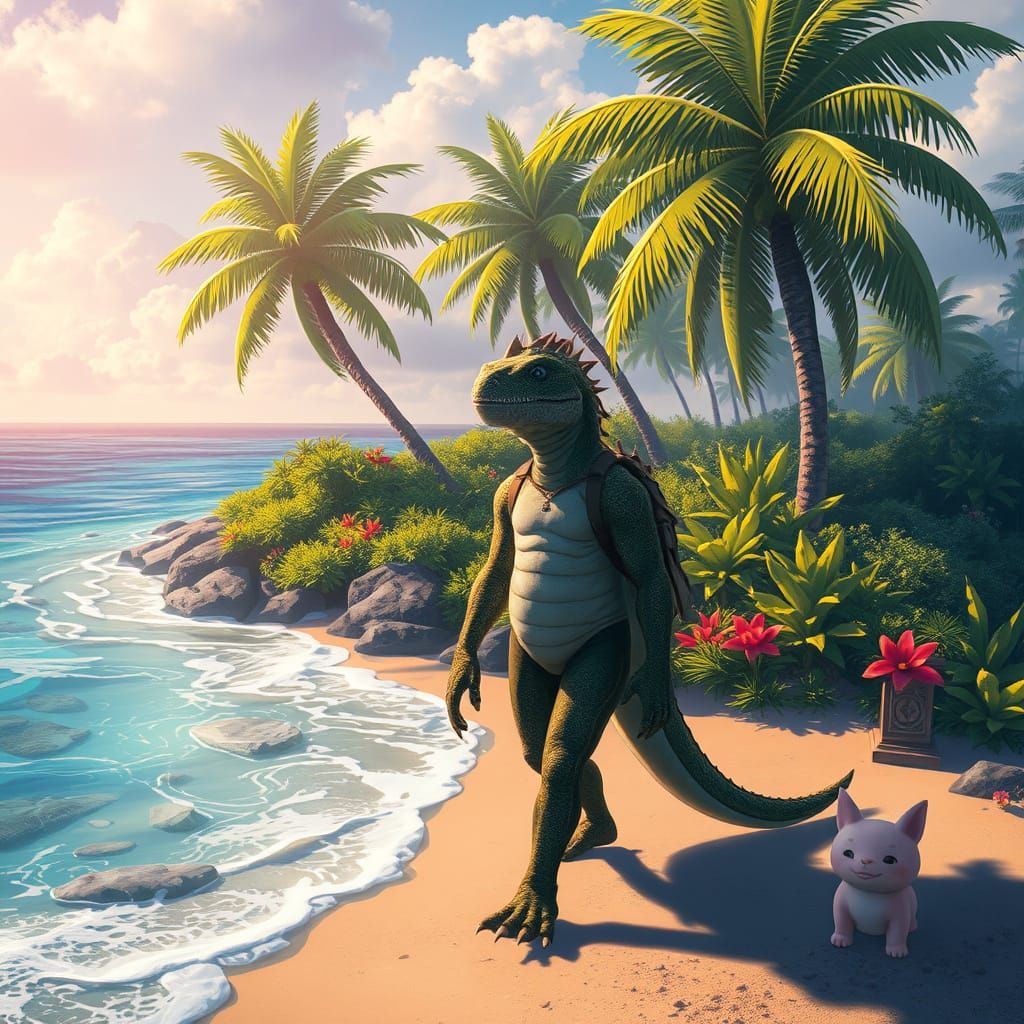 Argonian on Solstice Island: A Tropical Landscape Painting