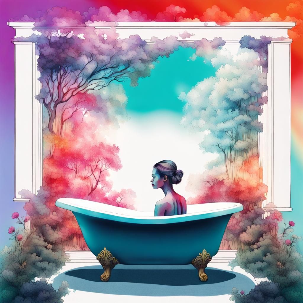 Garden Bathtub: Maximalist Double Exposure Fantasy Art