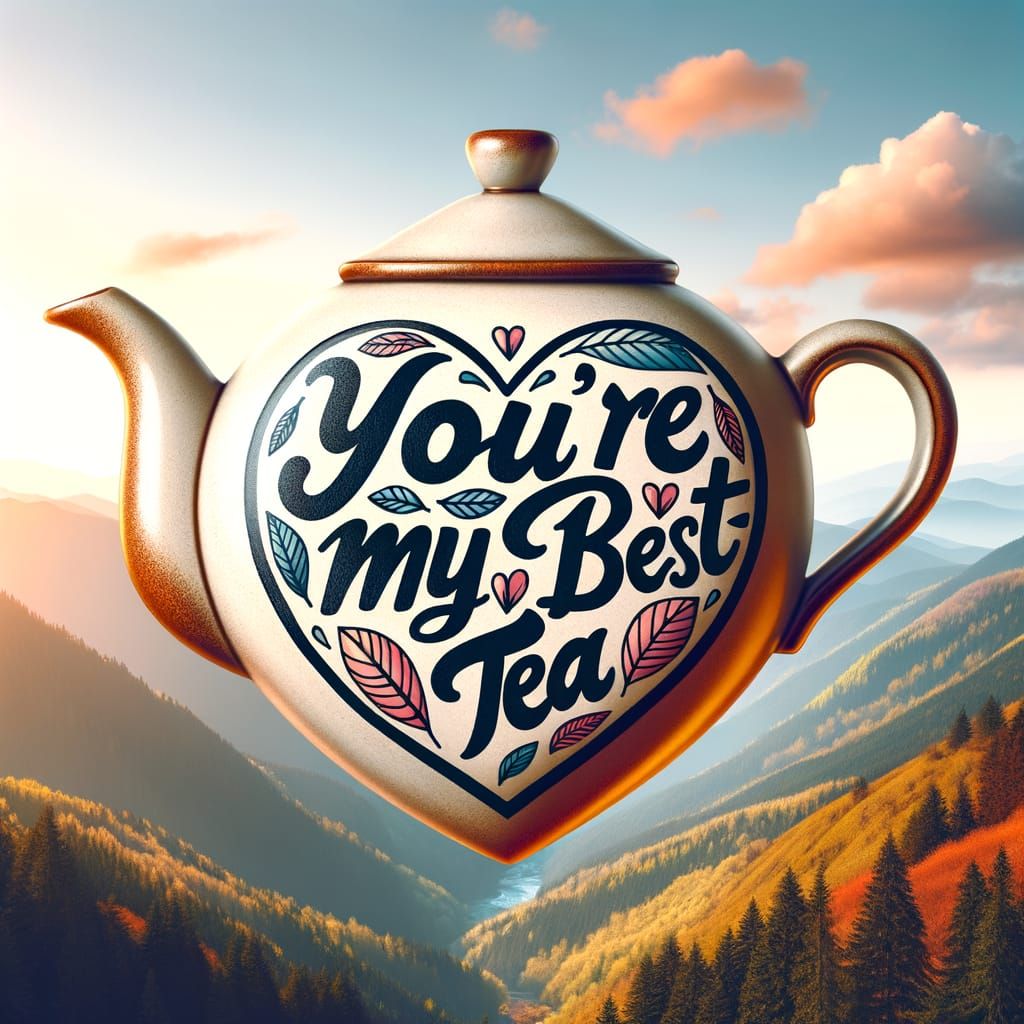 Elegant Heart-Shaped Teapot in Spring Mountain Landscape