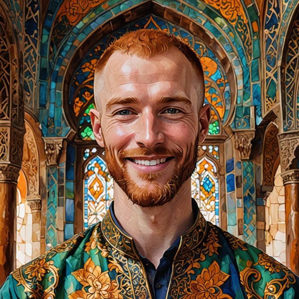 Friendly Ginger Man in Mosque, Alcohol Ink Style