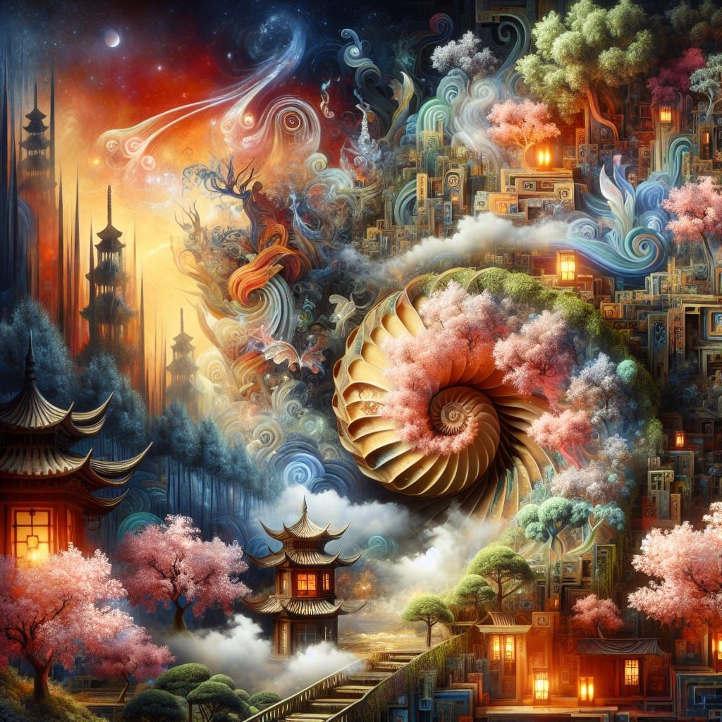 Mystical Fairy Village Diorama in Double Exposure