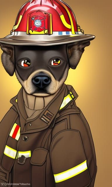 Dog Firefighter Portrait in Manga Style