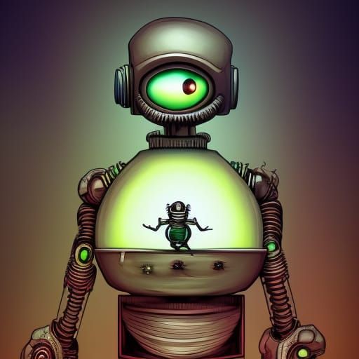 Doomsday Robot in Retrofuturistic Eldritch Style