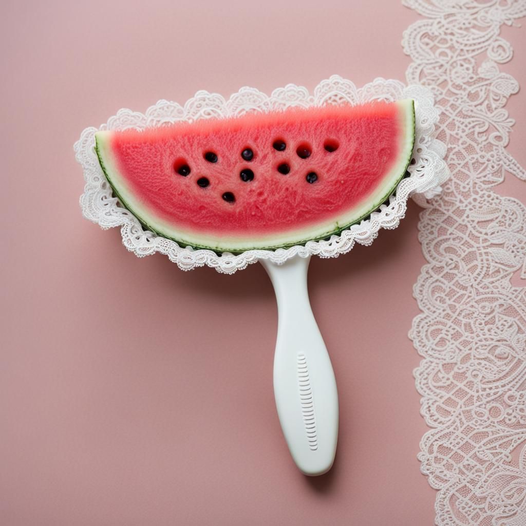 AI Still Life: Watermelon, Lace, and Brush