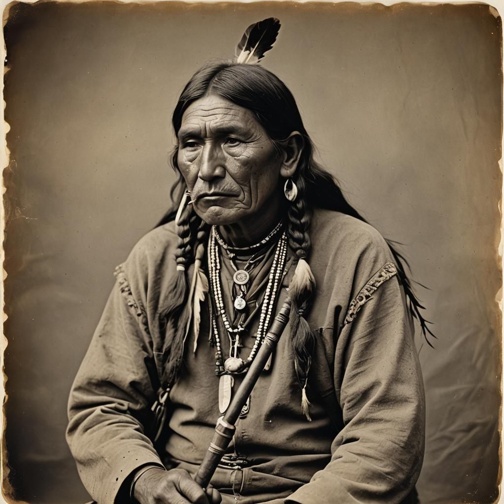 Native American Man with Pipe Portrait