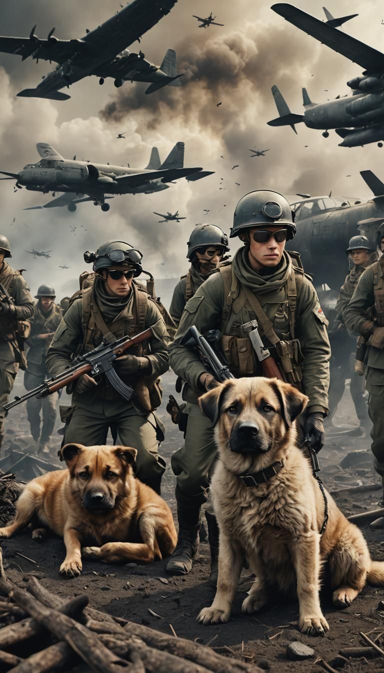 Puppy Air Force Soldiers on Fighter Jet