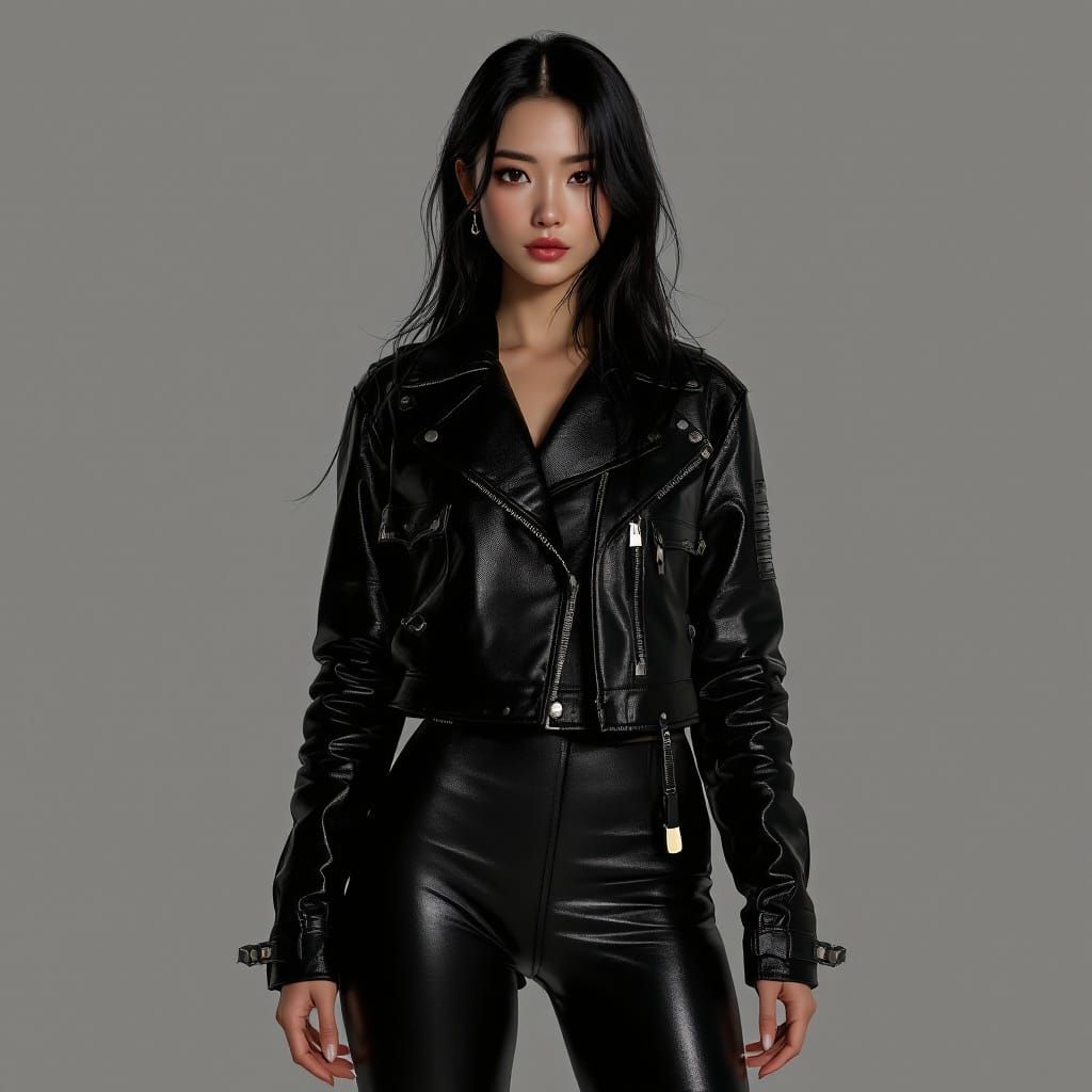 Realistic Asian Warrior Woman in Leather Attire