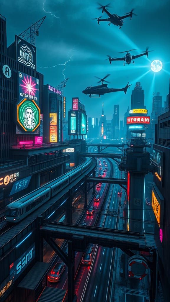 Cyberpunk Metropolis at Night: A Futuristic Urban Landscape