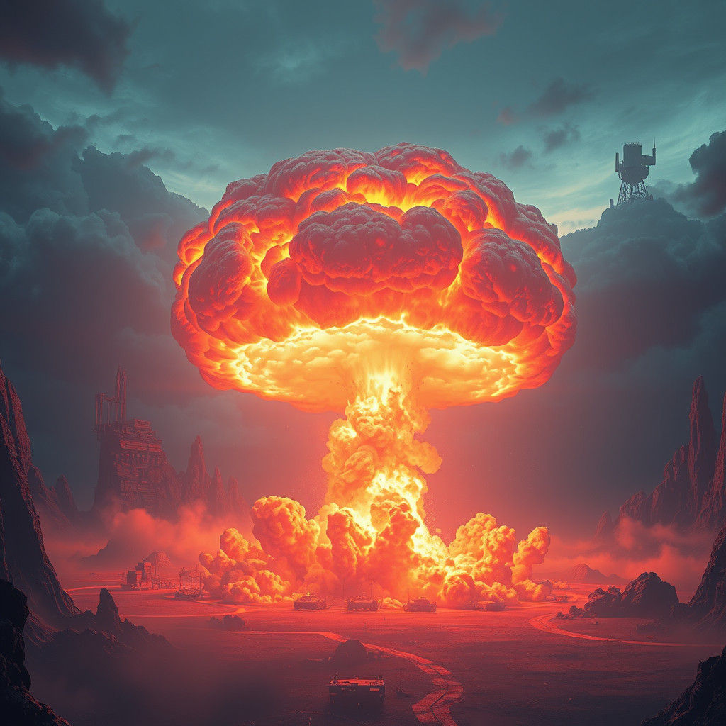 Surreal Nuke Explosion in Futuristic Landscape