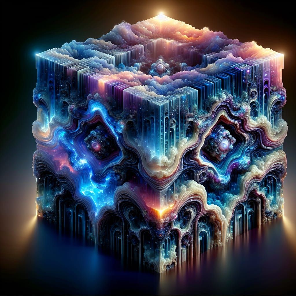 Ethereal Alien Cube Puzzle in Digital Art Style