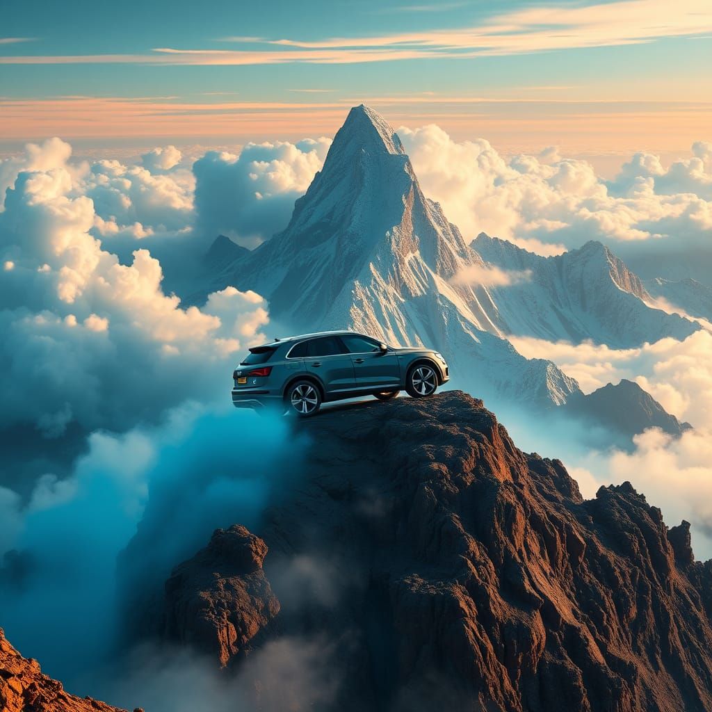 Audi Q5 Ascends Mystical Mountain in Anime Style
