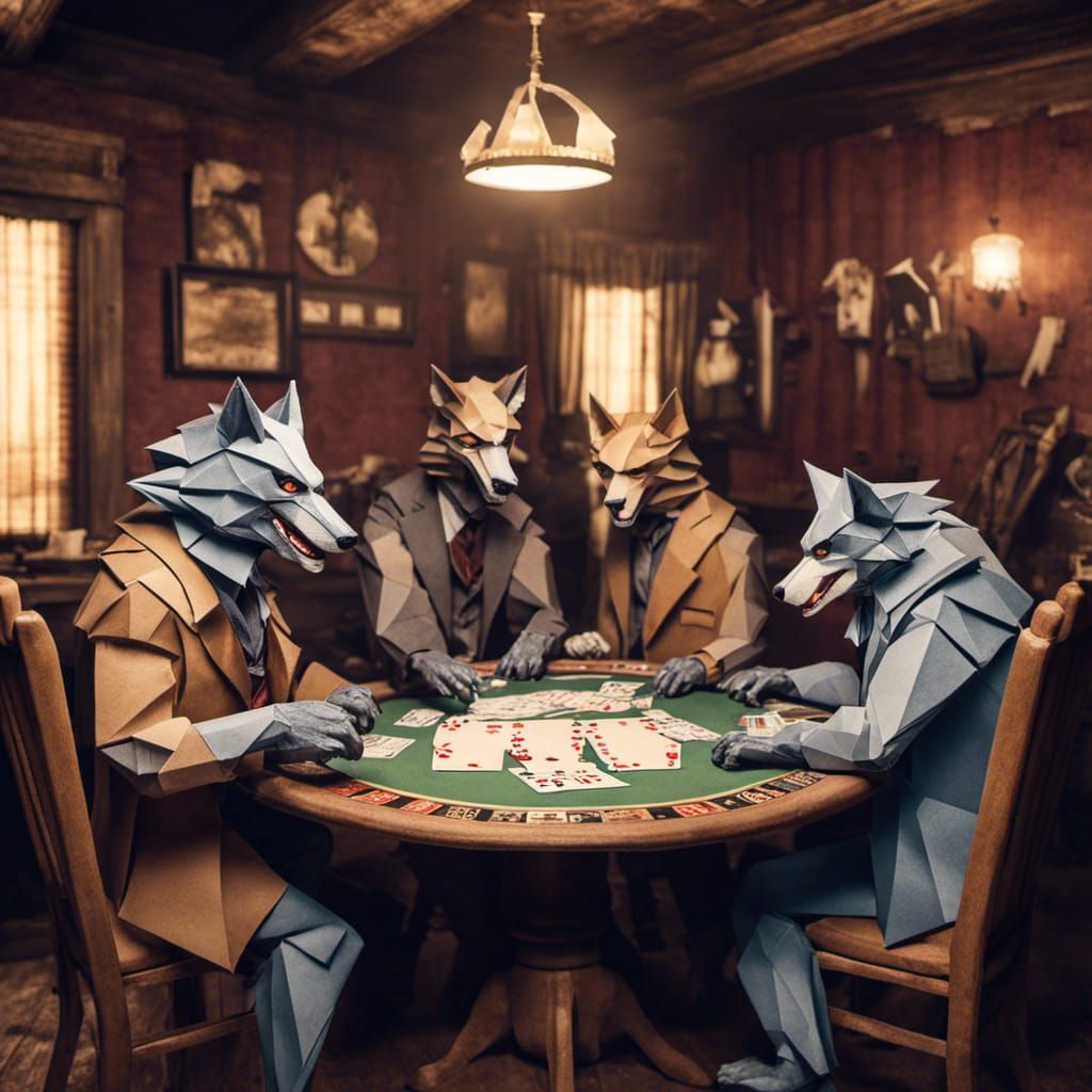 Werewolves Play Poker in Origami Old West Saloon