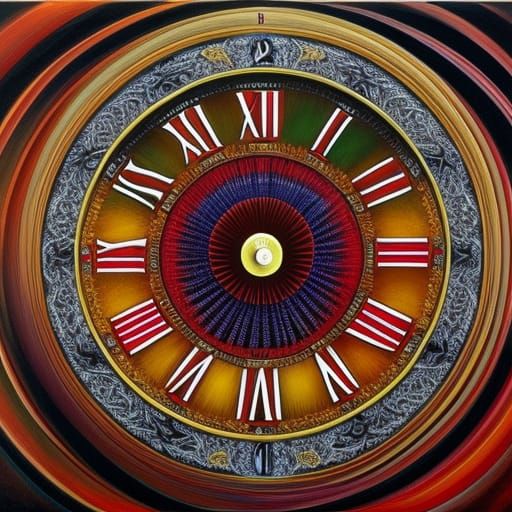 Psychedelic Fractal Clock Face in Hyper-realism Style