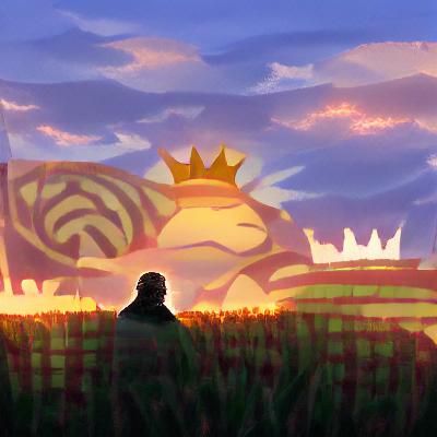 King Overlooking Sunrise in Field