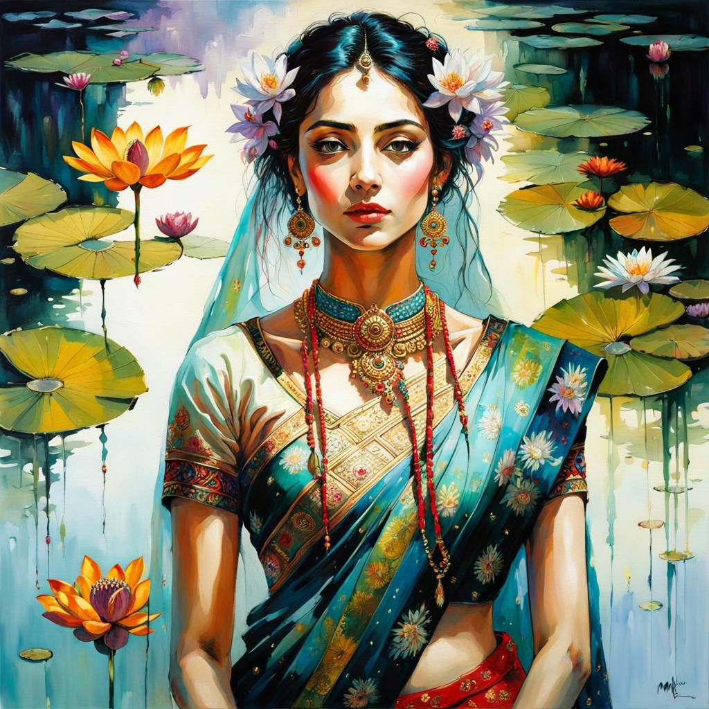 Surreal Devdasi in Whimsical Fantasy Saree