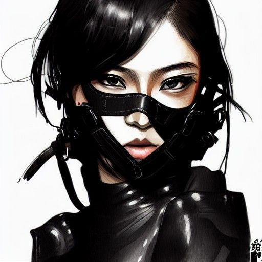 Badass Anime Girl with Leather Mask, Digital Art