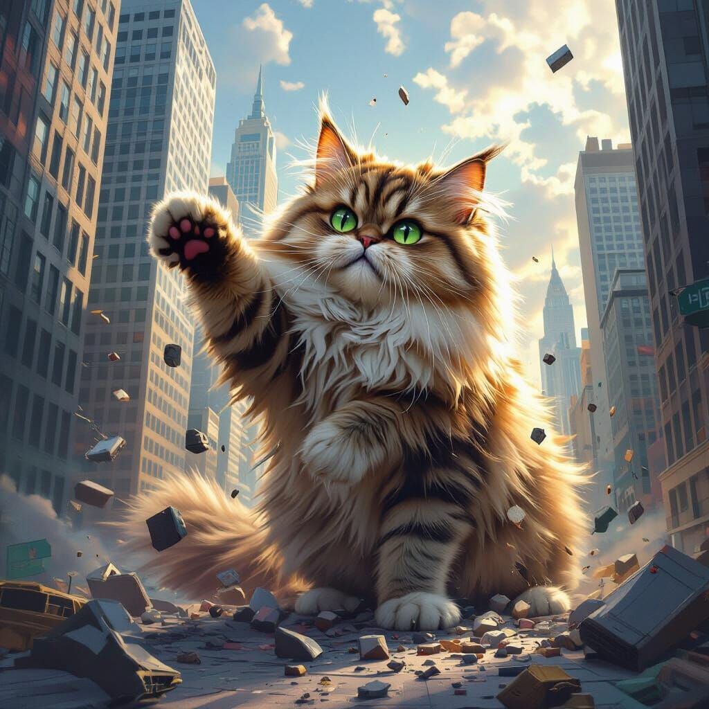 Giant Cat Toying With Cityscape
