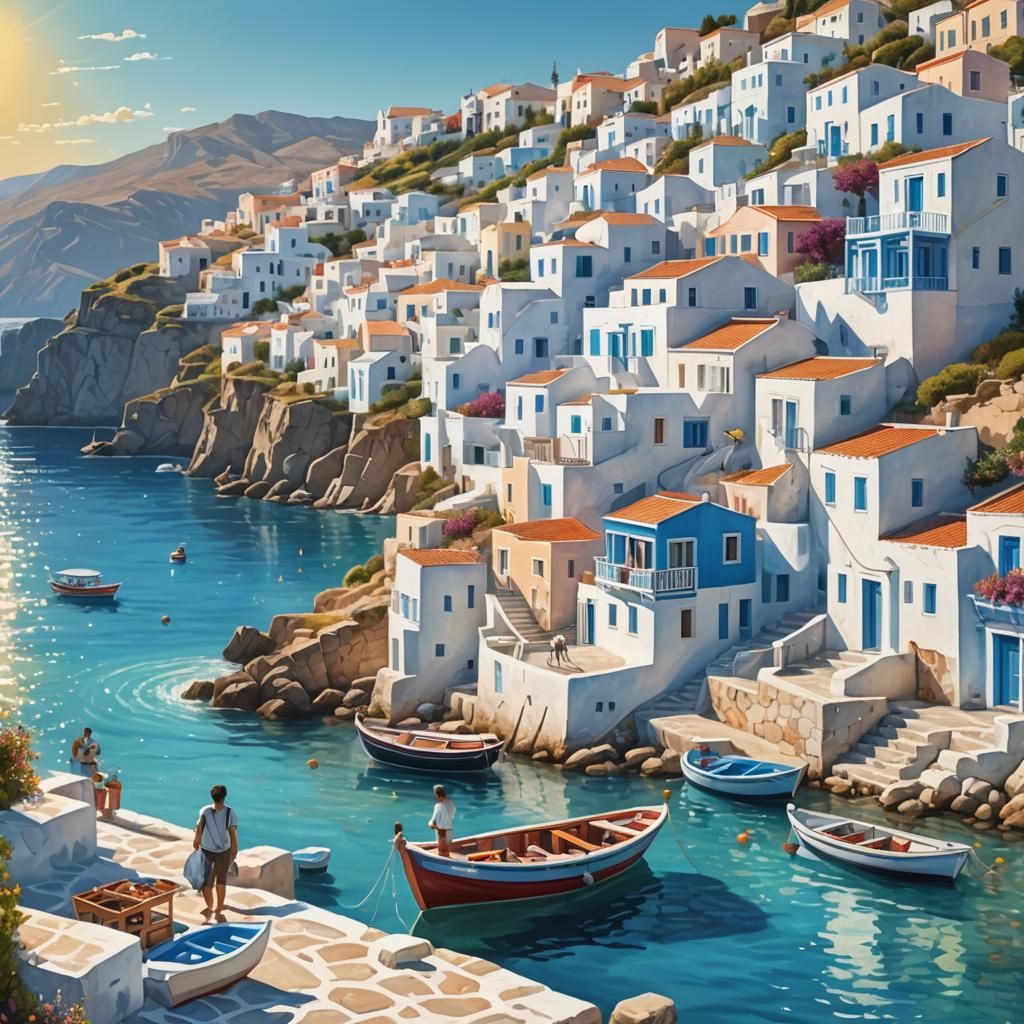 Candy Art: Greek Seaside Scene in Pastel Colors