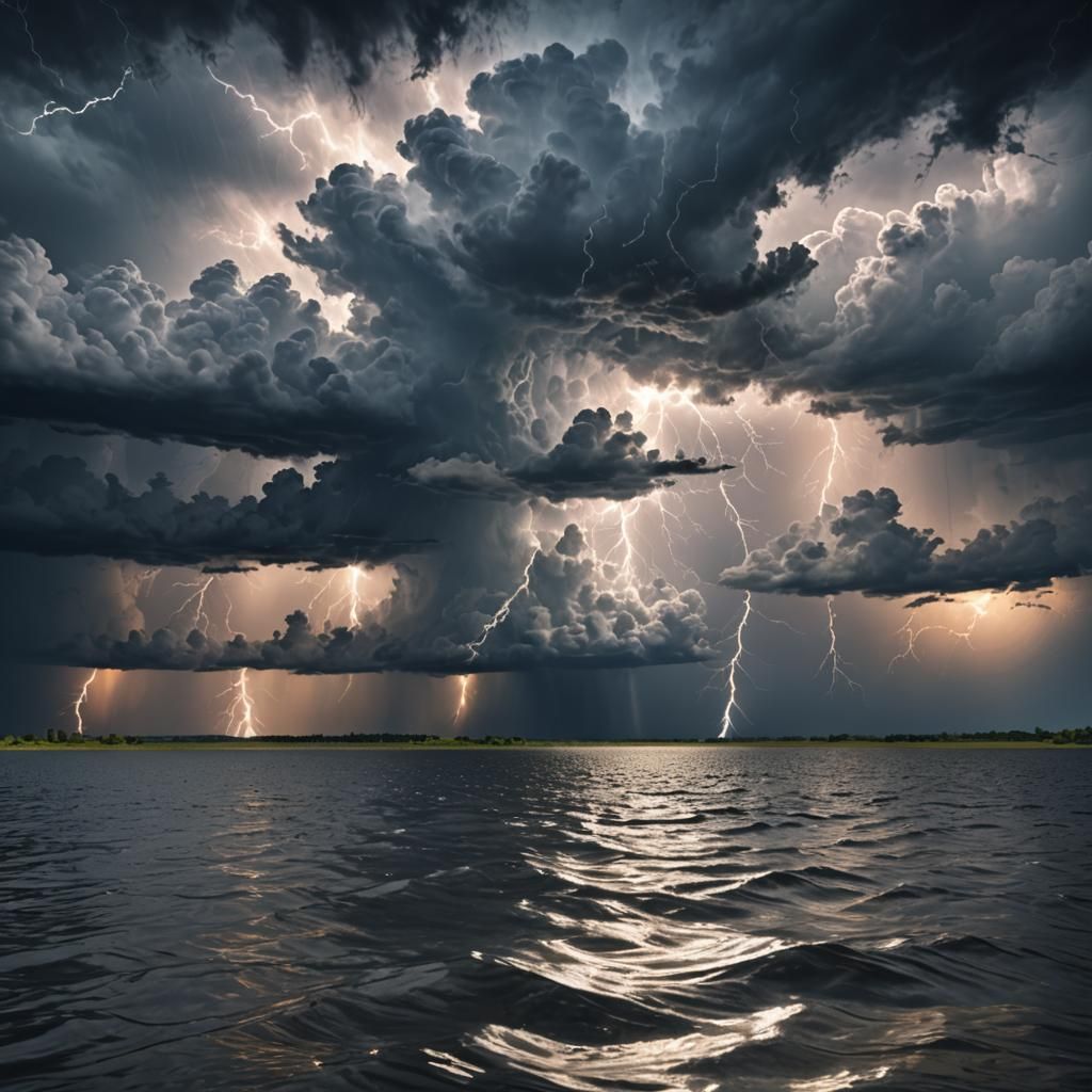 Stormy Lake: Hyperrealistic Image with Dynamic Lighting