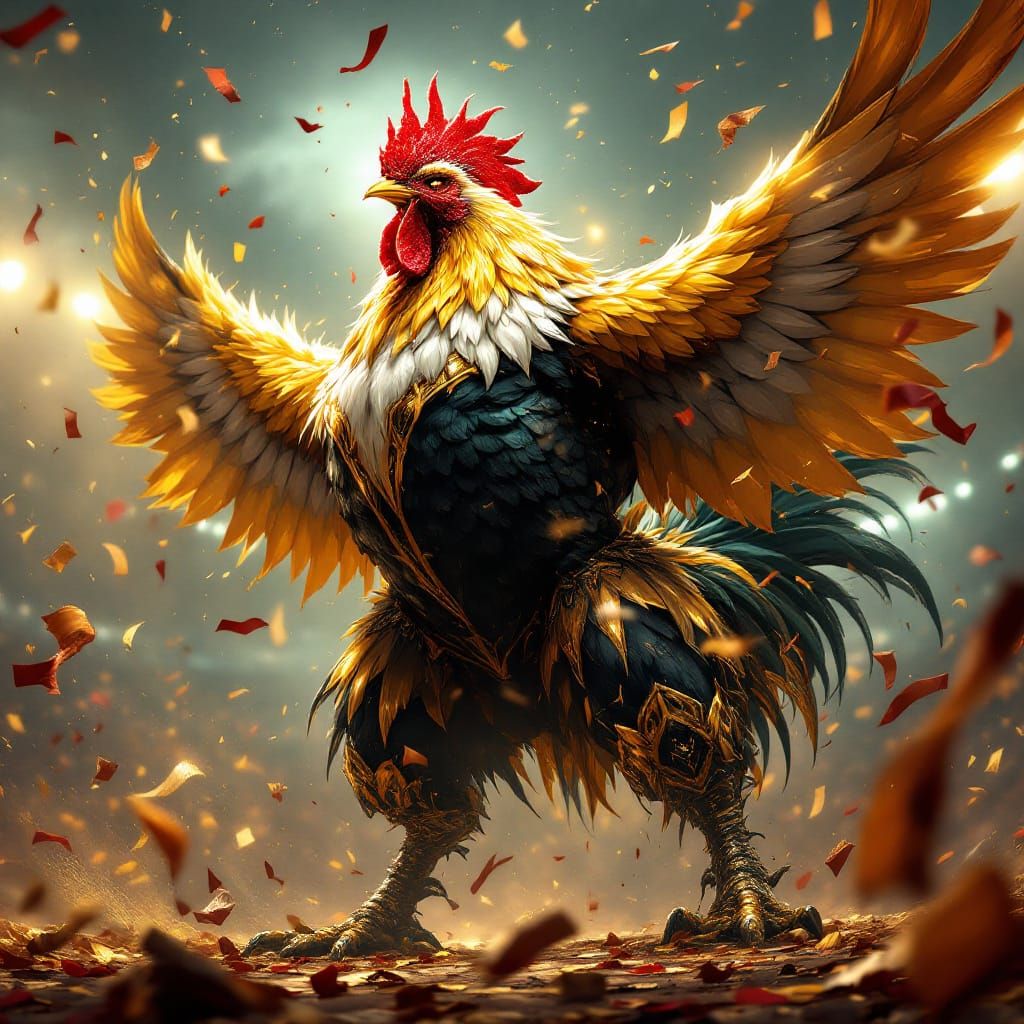 Victorious Golden Rooster Celebrates Monumental Win
