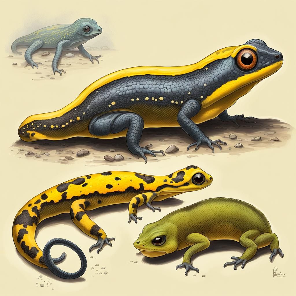 Alien Exoplanet with Fire-Salamander and Banana-Slug Creatur...