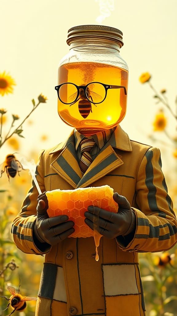 Whimsical Beekeeper with Honey Jar Head