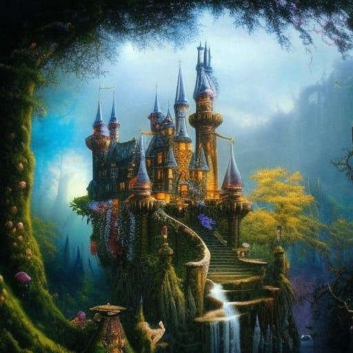 Enchanted Fairy Mushroom Castle in Detailed Matte Painting