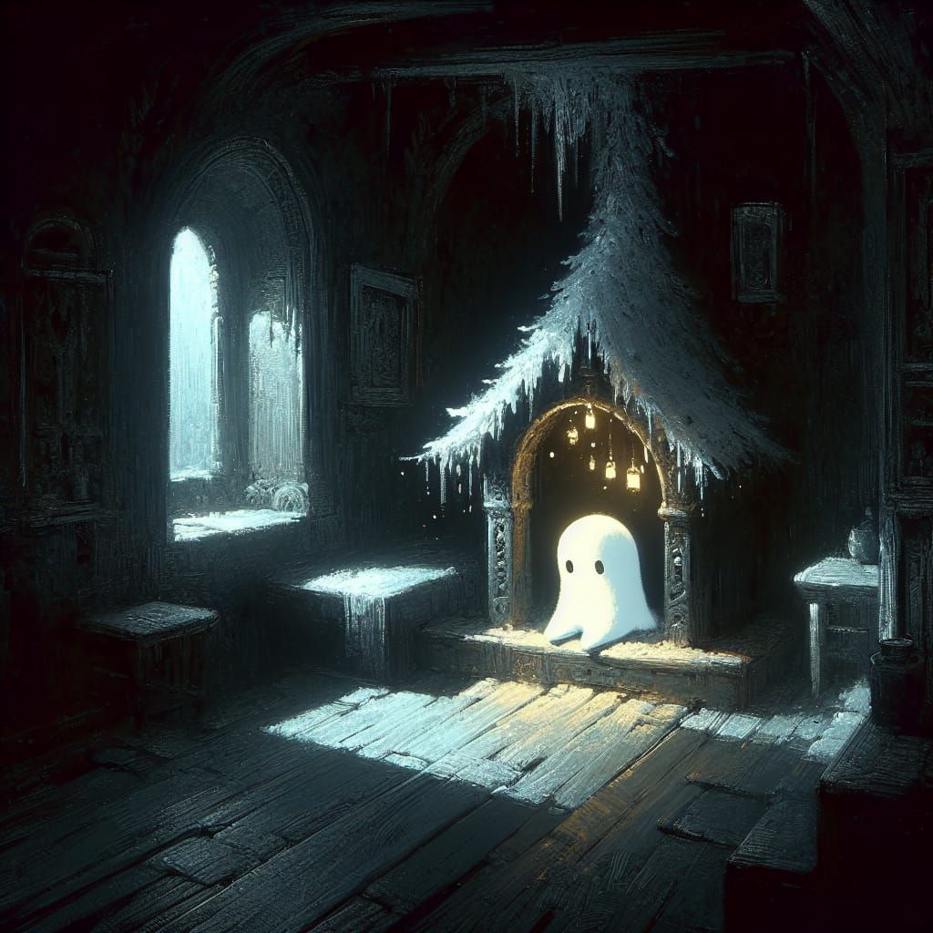 Sad Ghost in Dark Room: Digital Matte Painting