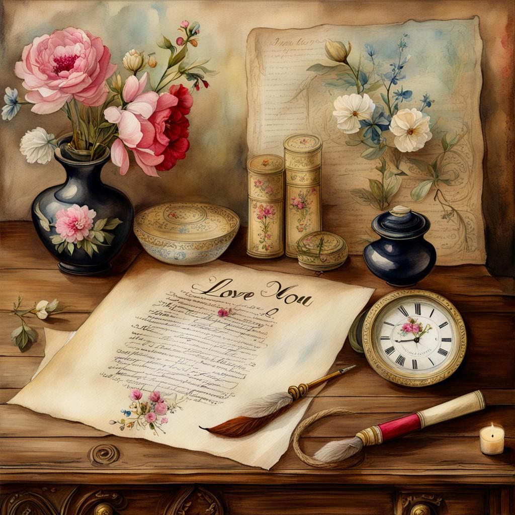 Elegant Calligraphy "I Love You" Still Life