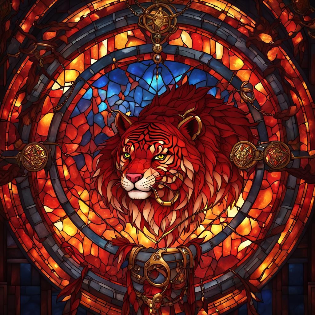 Golden Tiger Dream Catcher in Stained Glass