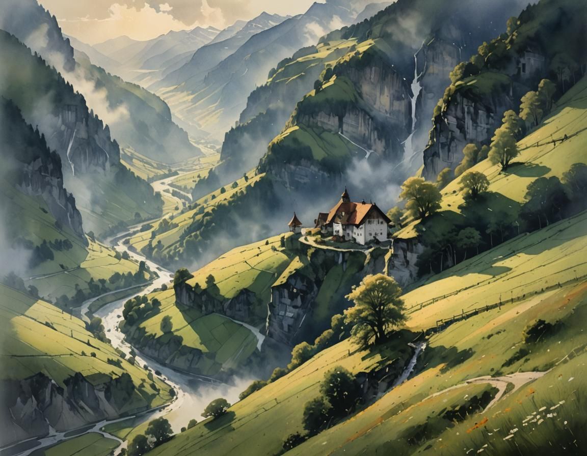 Tranquil Evening Light in Bernese Oberland Gorge