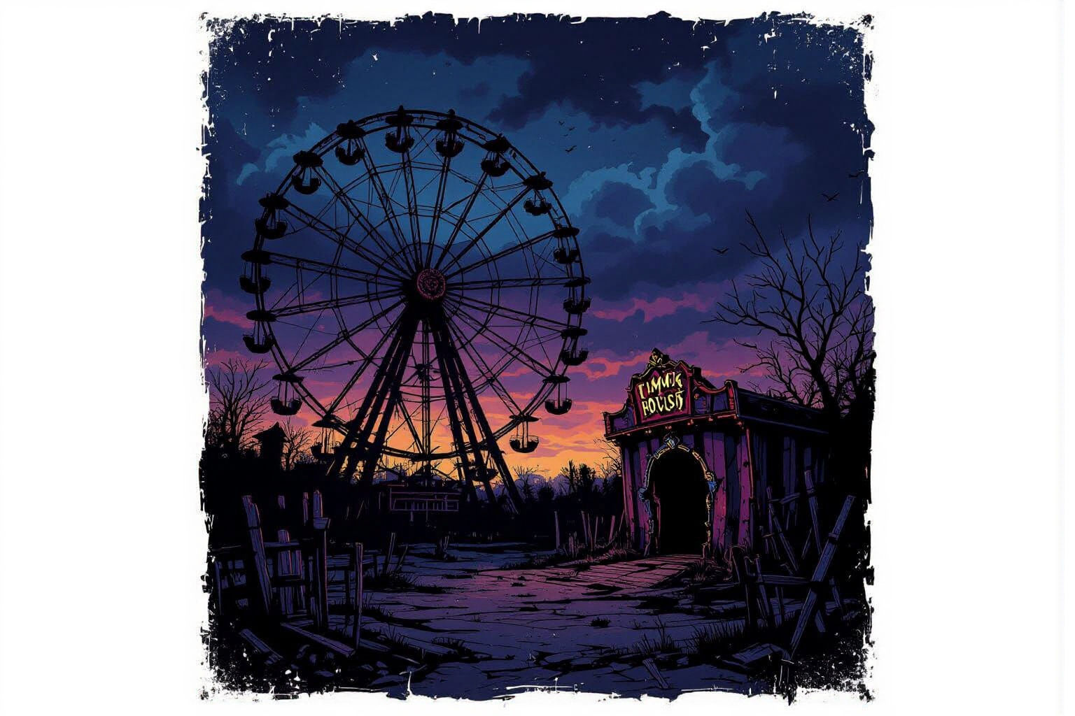 Abandoned Midnight Carnival Gothic Horror Illustration