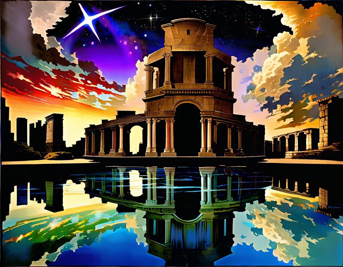 Bohemian Traveler at Starry Lake in Alcohol-Ink Style