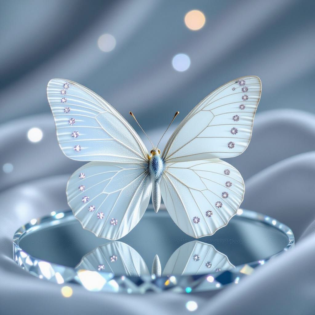 Ethereal White Butterfly with Diamond Dust Wings on Crystal ...