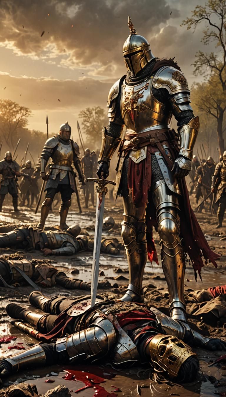 Realistic King on Battlefield with River of Blood