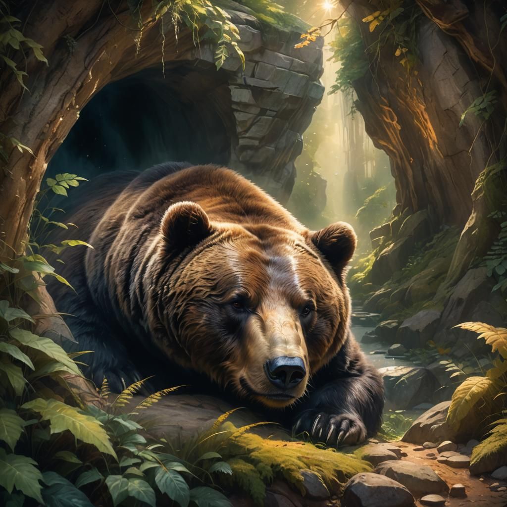 Sleepy Bear Emerges in Ethereal Fantasy Style