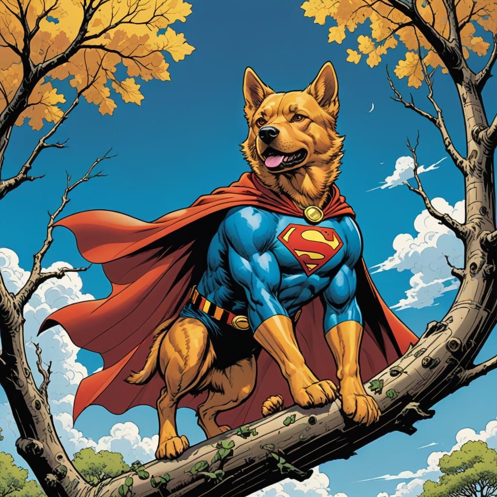 Comic Book Superhero Canine Saves Relieved Feline from Tree