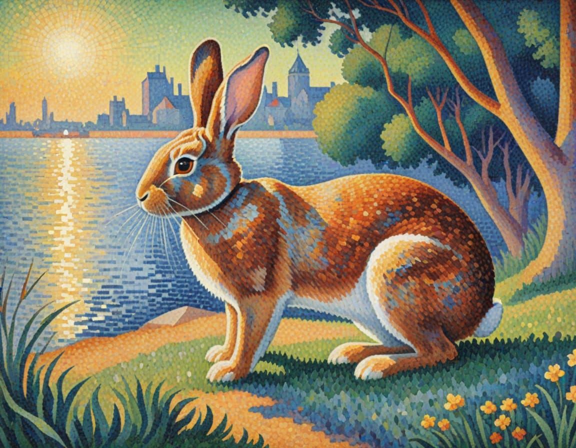 Pet Rabbit in Vibrant Pointillism