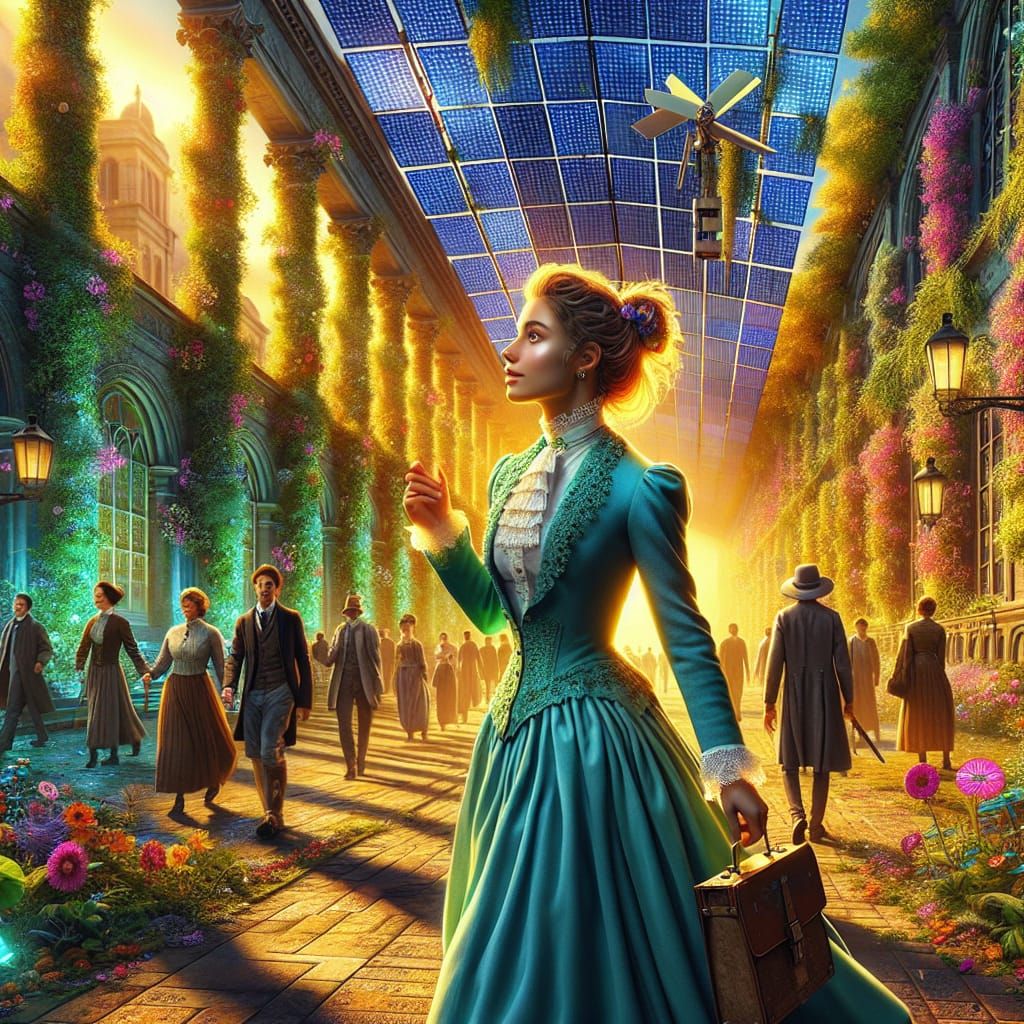 Solarpunk Pioneer on Eco-Friendly University Campus