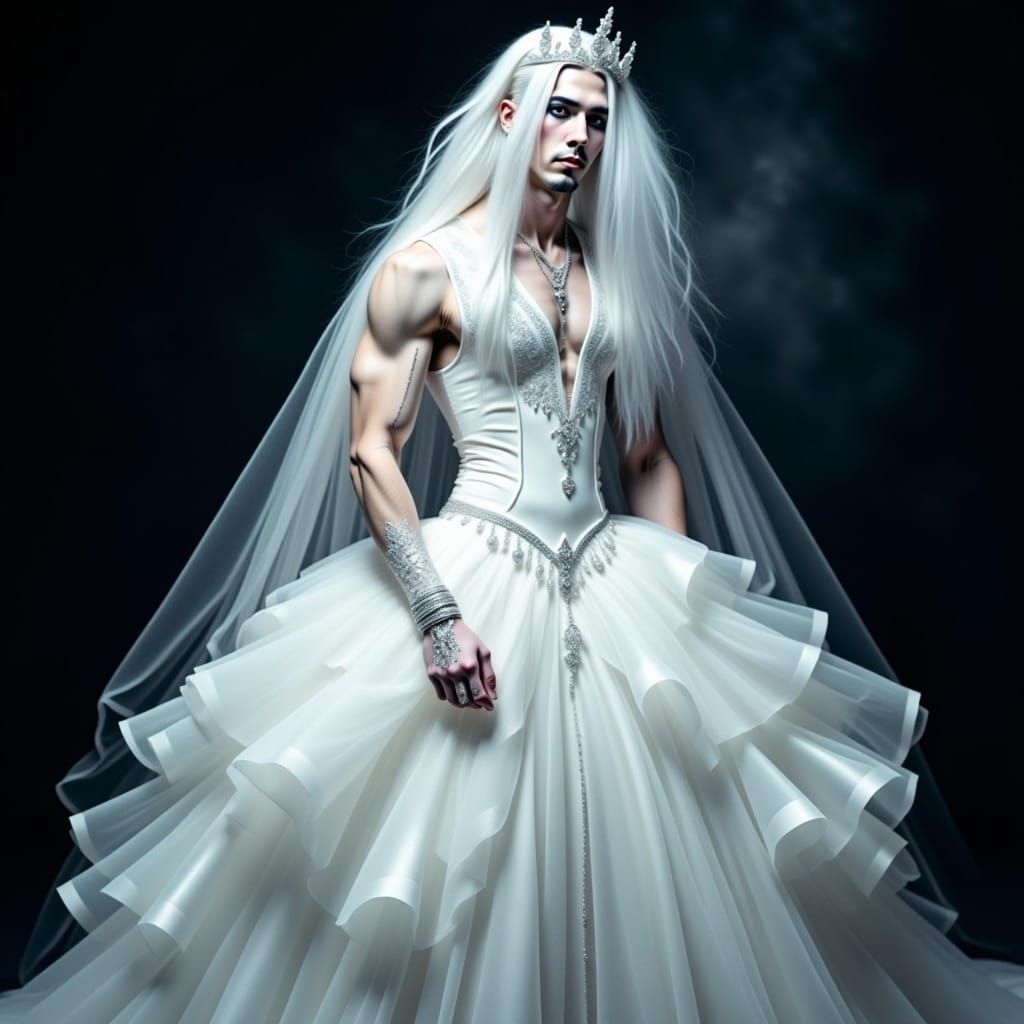 Gothic Man in White Wedding Dress