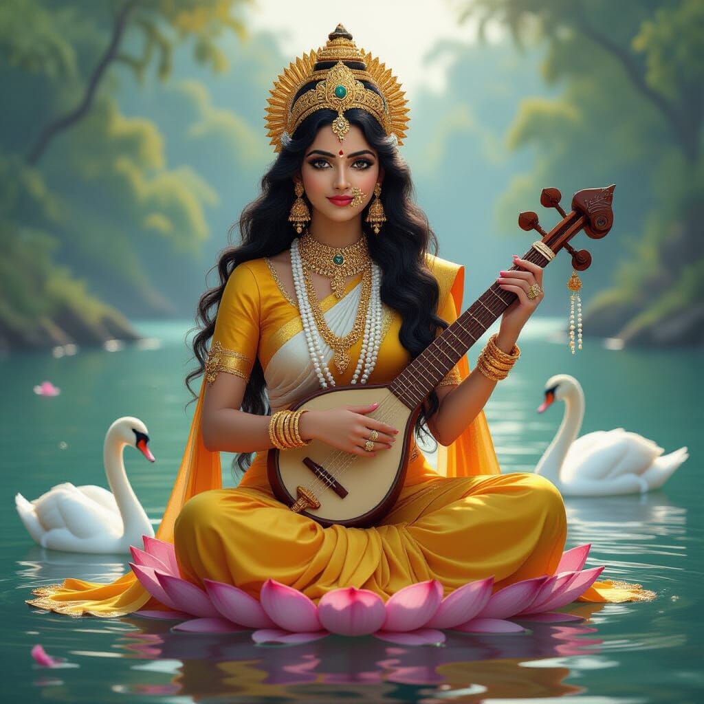 Saraswati Goddess of Knowledge and Music in Vedic Style