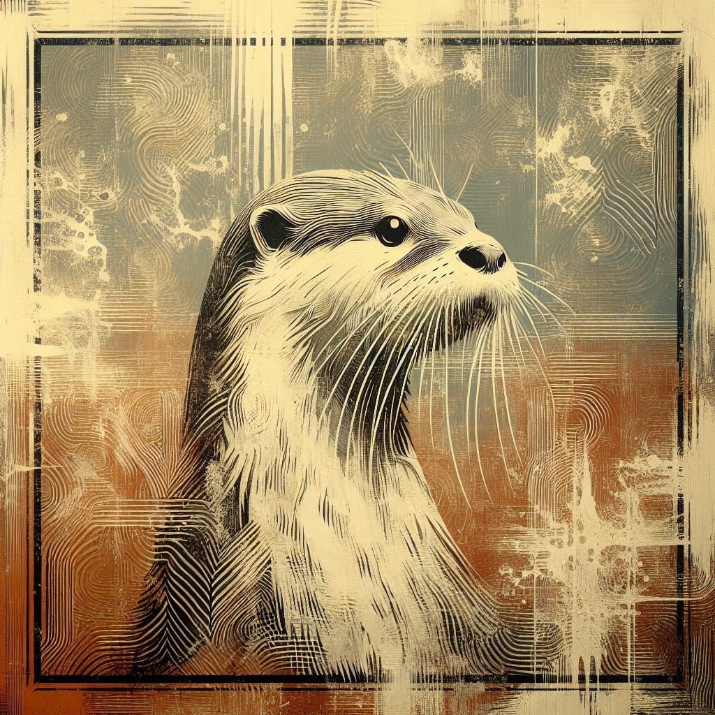 Abstract Square with Vintage Textures and Otter-Inspired Edg...