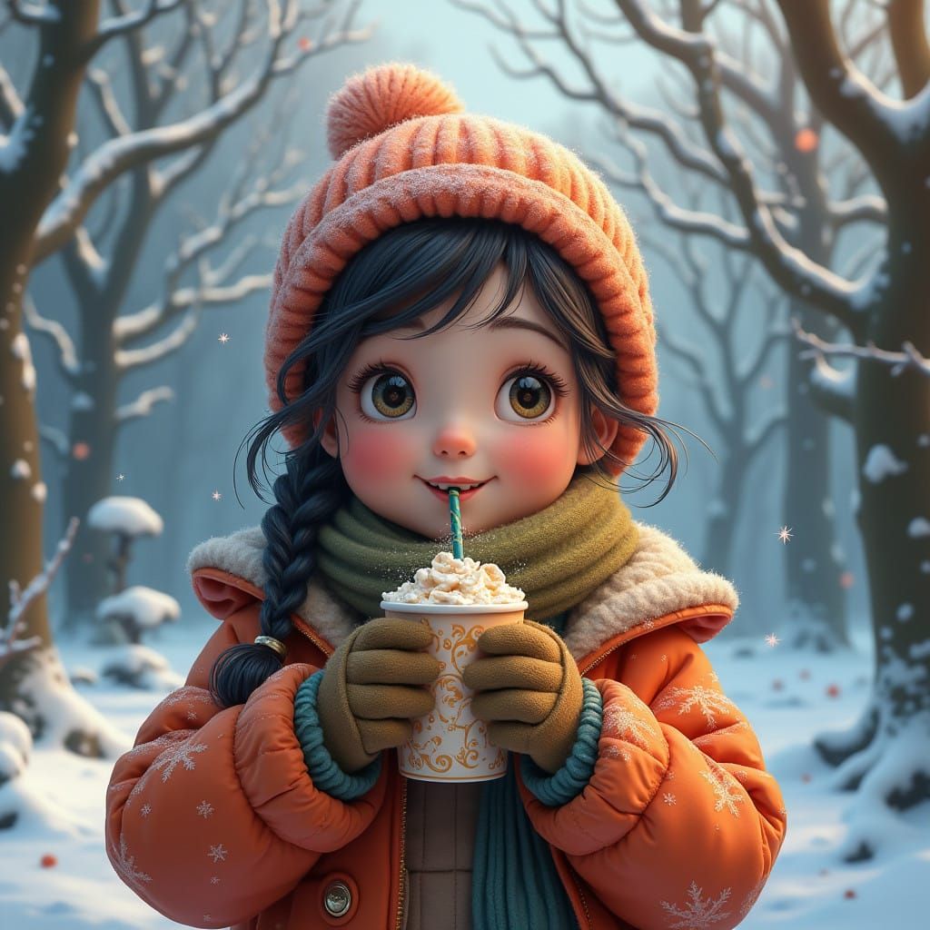 Whimsical Winter Wonderland in Vibrant, Oversized Coat