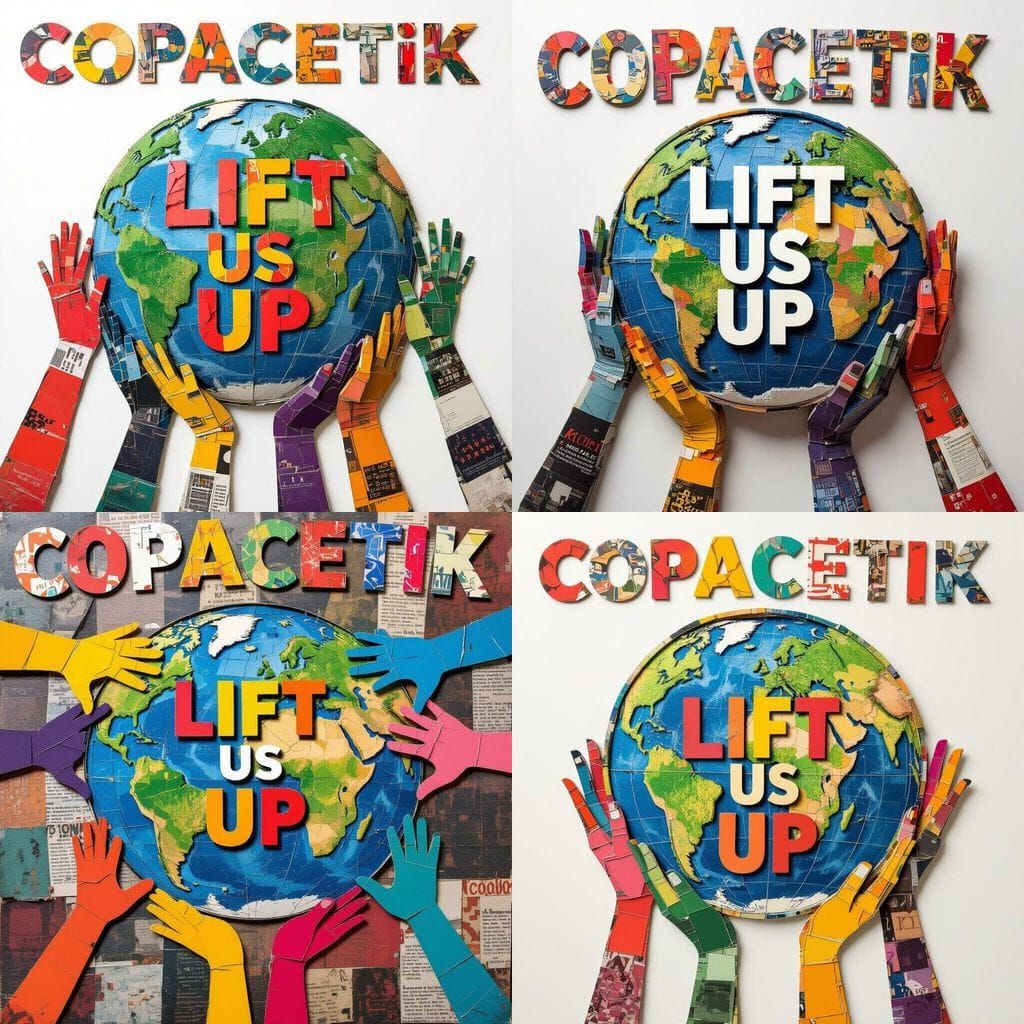 Magazine Cutout Collage Globe Supported by Colorful Hands