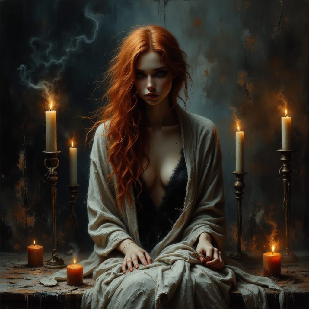 Melancholic Woman in Dimly Lit Room